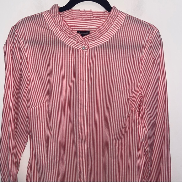 Talbots Top Blouse Womens Large Red Ruffle Neck Pearl Button Shirt Corpcore - Picture 3 of 14